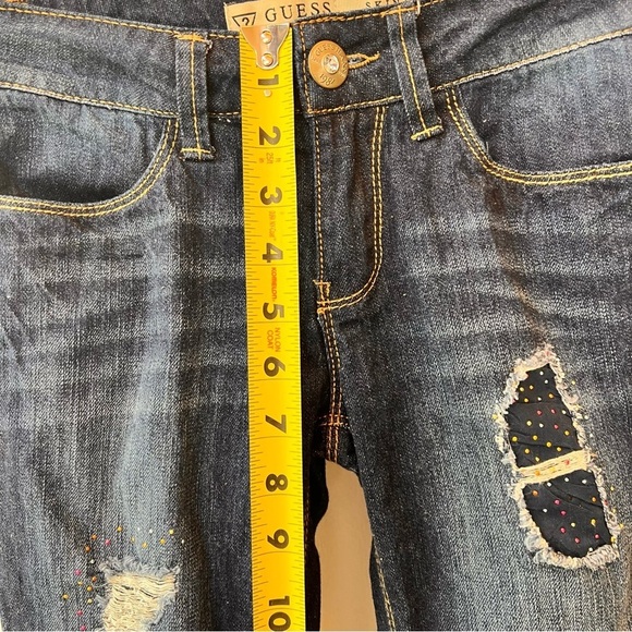 Guess Girls Size 10 Distressed Glitter Bling Rhinestone Skinny Low Blue Jeans - Picture 8 of 11